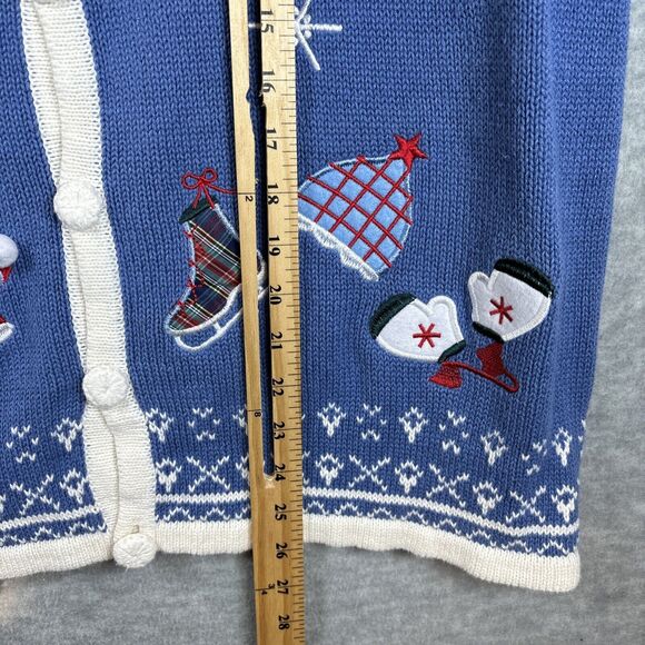 Blue‎ Winter Novelty Vest XL Ice Skates Snowflakes Embroidered Patches Festive - Picture 6 of 10